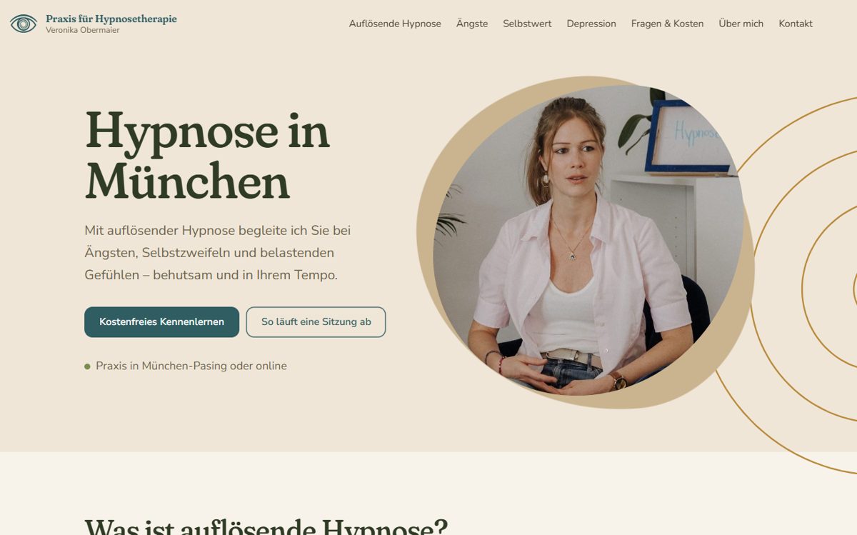 Screenshot der Website Praxis für Hypnosetherapie