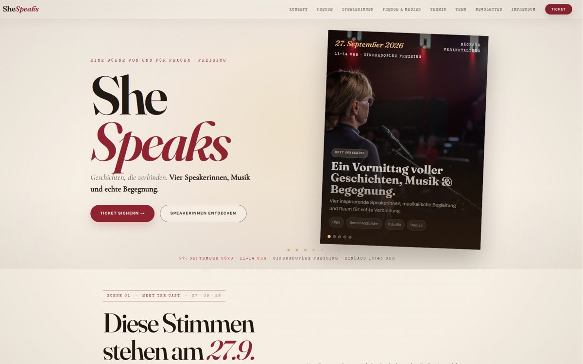 Screenshot der Website She Speaks